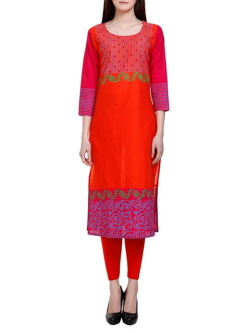orange cotton straight kurta - 14808941 - Very Small Image - 1