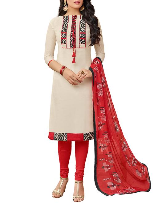 white cotton unstitched suit - 14809635 - Very Small Image - 1