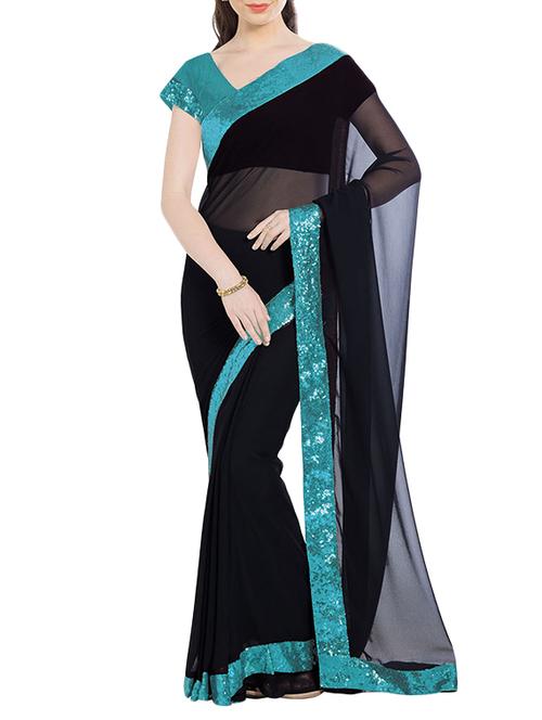 black bordered saree with blouse - 14809679 - Very Small Image - 1