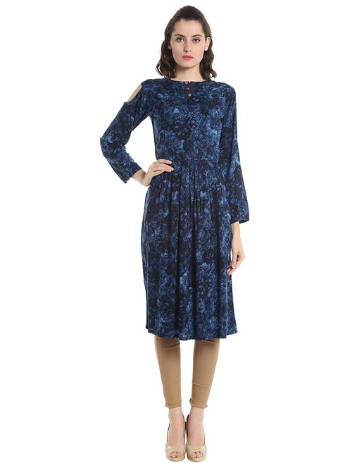 blue rayon flared kurta - 14810043 - Very Small Image - 1