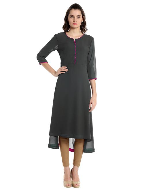 black georgette high-low kurta - 14810051 - Very Small Image - 1