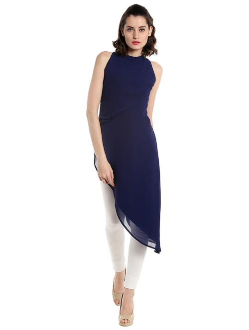 blue georgette asymmetric kurta - 14810071 - Very Small Image - 1