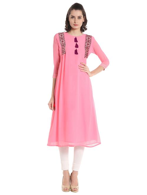 pink georgette flared kurta - 14810073 - Very Small Image - 1