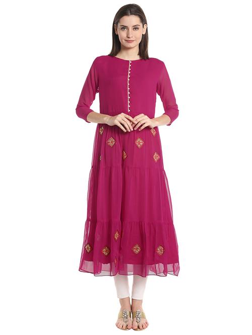 pink georgette tiered kurta - 14810074 - Very Small Image - 1
