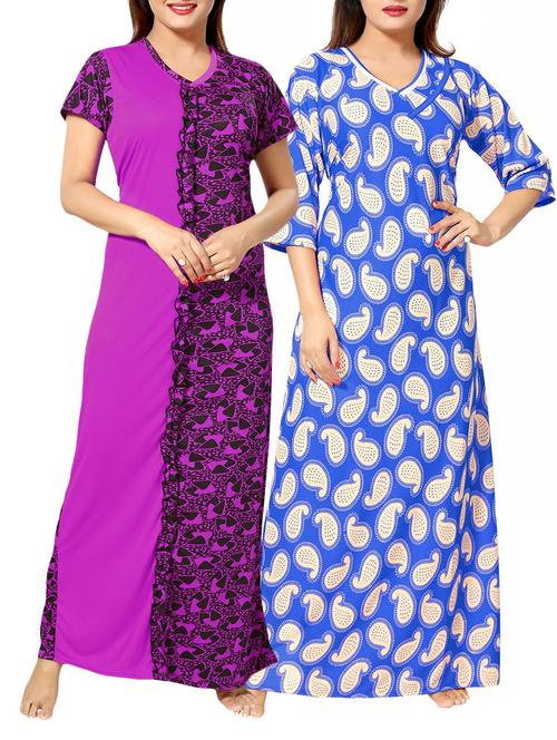set of 2 multi colored printed nightwear gowns - 14810107 - Very Small Image - 1