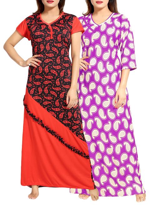 set of 2 multi colored nightwear gowns - 14810109 - Very Small Image - 1