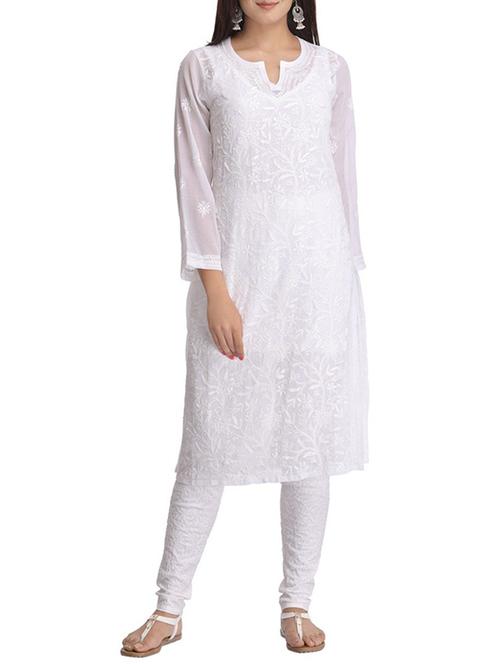 ada white faux georgette straight kurta - 14810699 - Very Small Image - 1