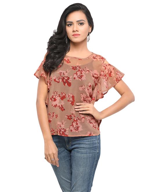 floral ruffle cold shoulder top - 14810865 - Very Small Image - 1