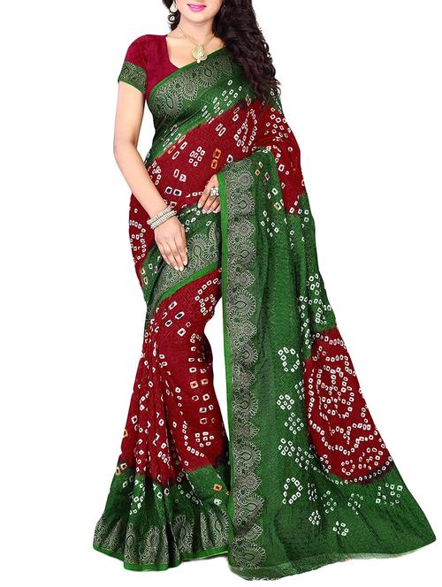 maroon art silk bandhani saree with blouse - 14812269 - Very Small Image - 1