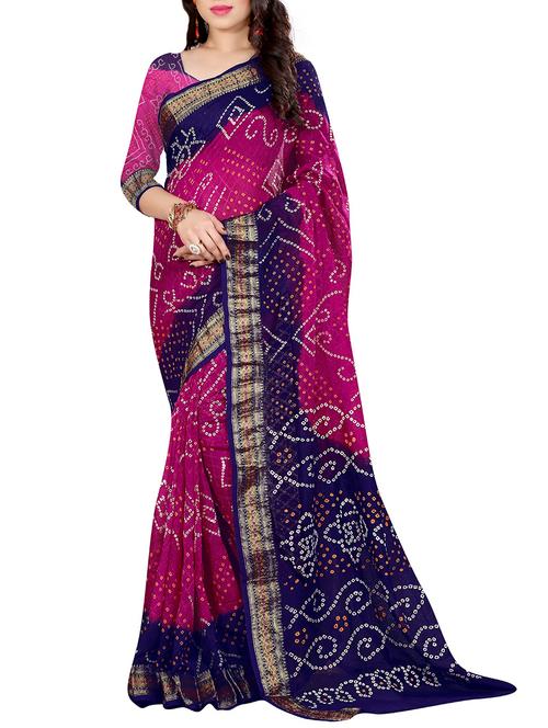 pink art silk bandhani saree with blouse - 14812294 - Very Small Image - 1