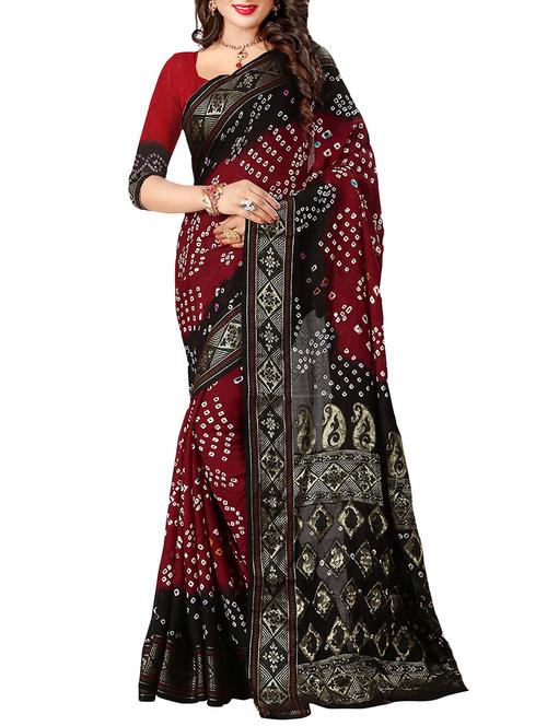 maroon art silk bandhani saree with blouse - 14812306 - Very Small Image - 1