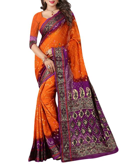 orange art silk bandhani saree with blouse - 14812307 - Very Small Image - 1