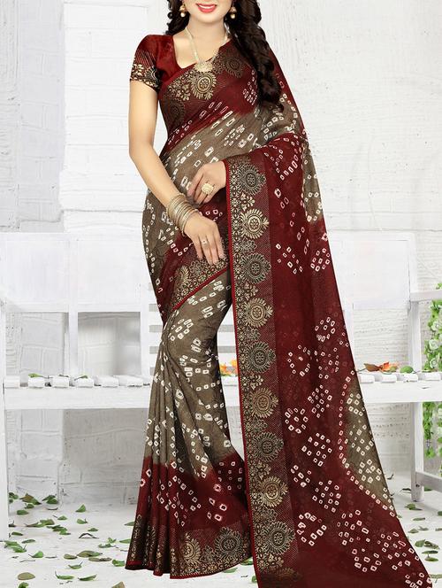 grey art silk bandhani saree with blouse - 14812325 - Very Small Image - 1