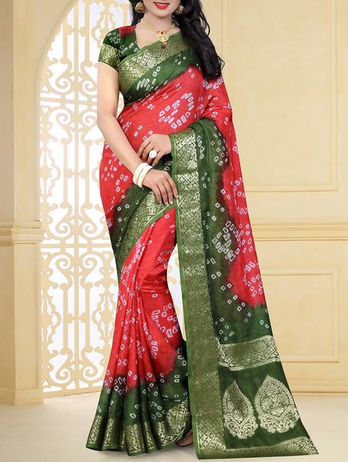 red art silk bandhani saree with blouse - 14812326 - Very Small Image - 1