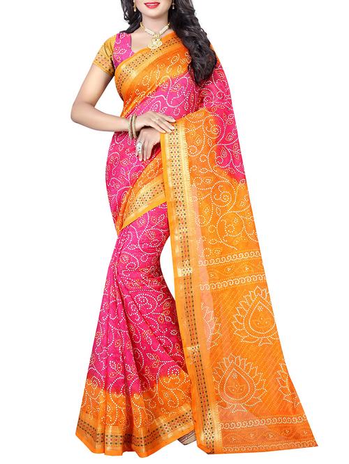 pink art silk bandhani saree with blouse - 14812332 - Very Small Image - 1