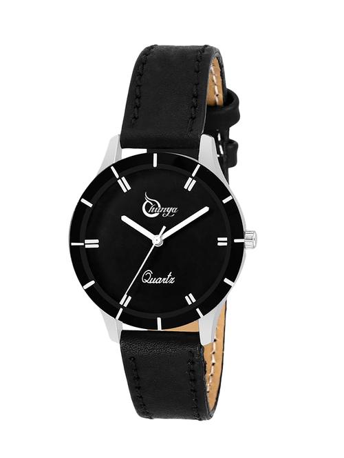 shunya black leather strap analog women watch-605 - 14812712 - Very Small Image - 1