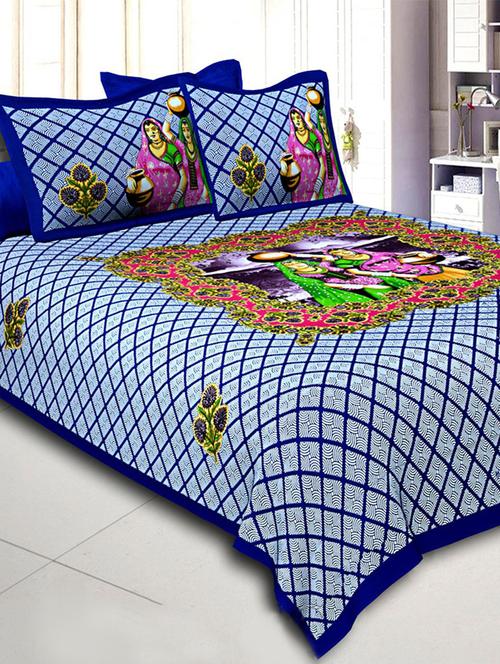 cotton jaipuri printed king size bed sheet with 2 pillow covers - 14813417 - Very Small Image - 1