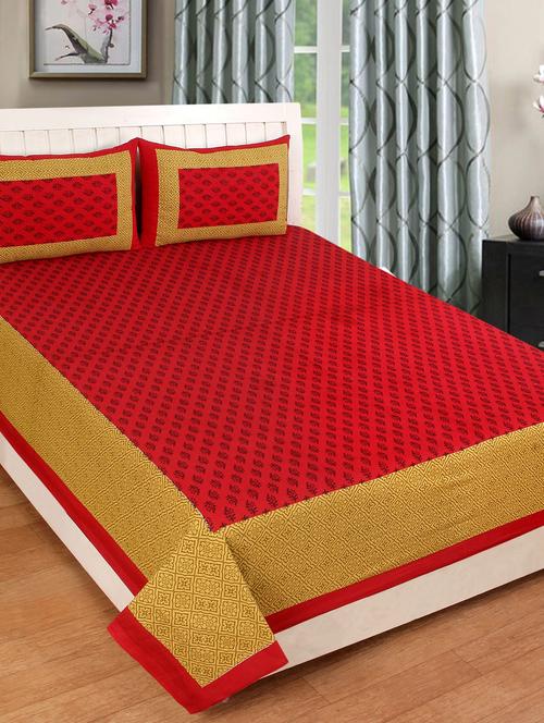 premium cotton jaipuri double bed sheet with 2 pillow cover - 14813449 - Very Small Image - 1