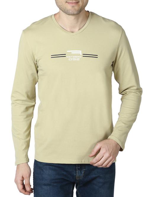 brown cotton chest print tshirt - 14813563 - Very Small Image - 1