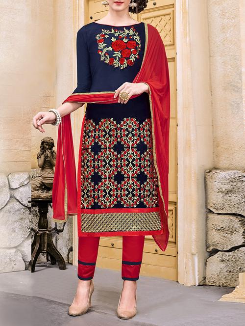 embroidered unstitched straight pant suit - 14813657 - Very Small Image - 1
