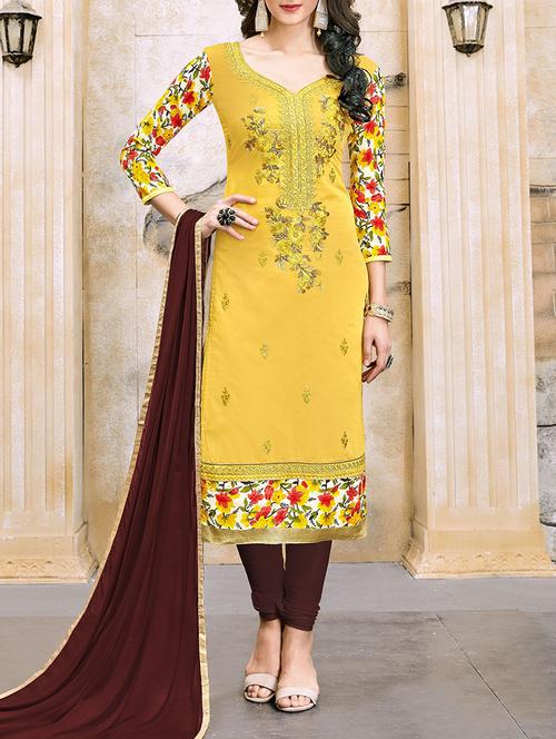 embroidered unstitched churidaar suit - 14813661 - Very Small Image - 1