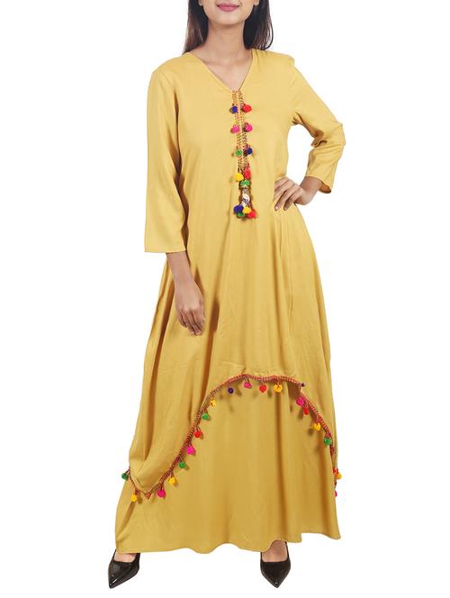 yellow rayon layered kurta - 14813706 - Very Small Image - 1