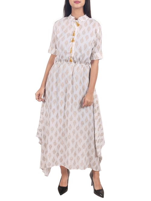 white rayon asymmetric kurta - 14813716 - Very Small Image - 1