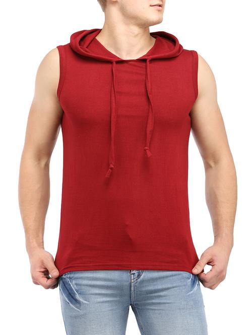 maroon solid hooded t-shirt - 14813820 - Very Small Image - 1