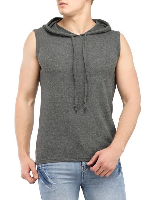 grey solid hooded t-shirt - 14813821 - Very Small Image - 1