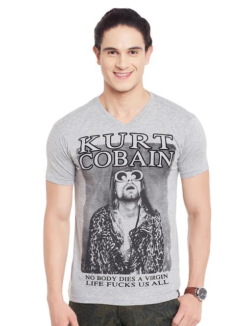 grey cotton front print tshirt - 14816012 - Very Small Image - 1