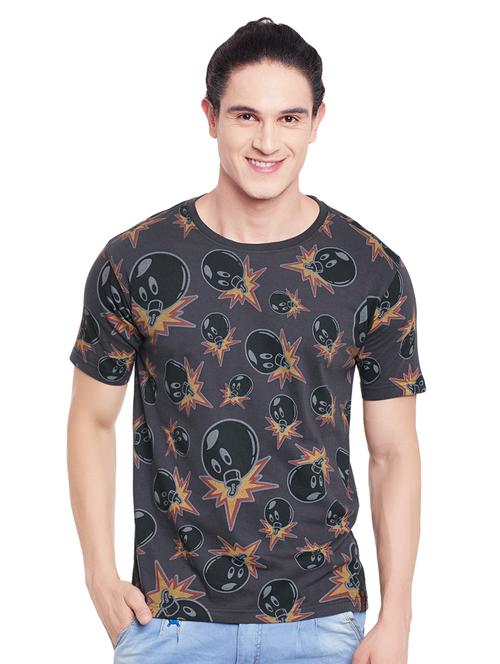 grey cotton all over print tshirt - 14816035 - Very Small Image - 1