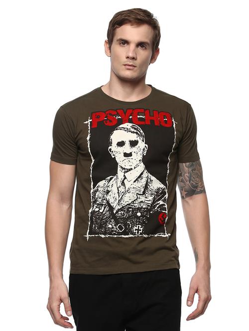 olive green cotton front print tshirt - 14816141 - Very Small Image - 1