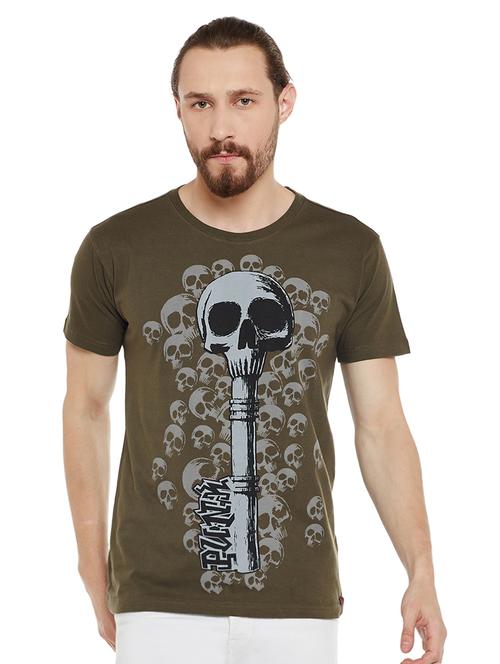 olive green cotton front print tshirt - 14816165 - Very Small Image - 1