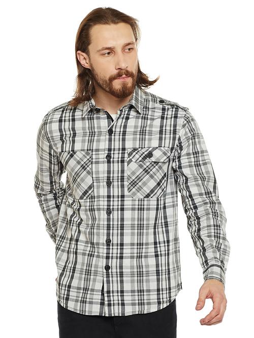 grey checkered casual shirt - 14816200 - Very Small Image - 1