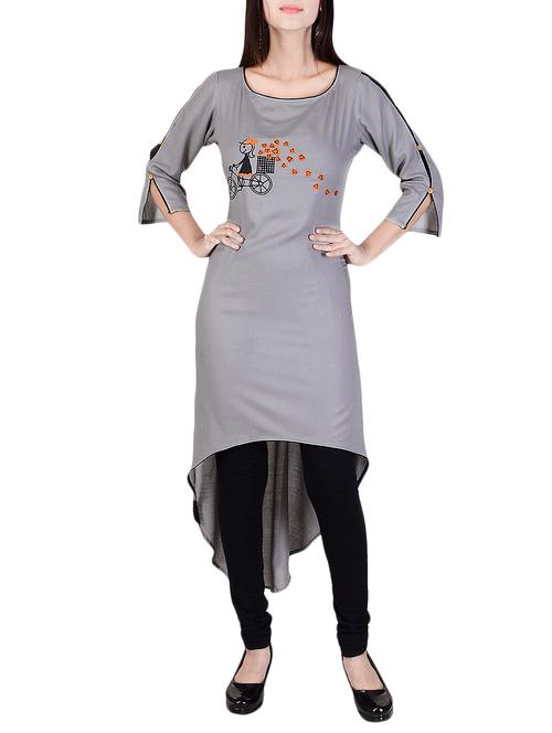 grey rayon high-low kurta - 14816368 - Very Small Image - 1