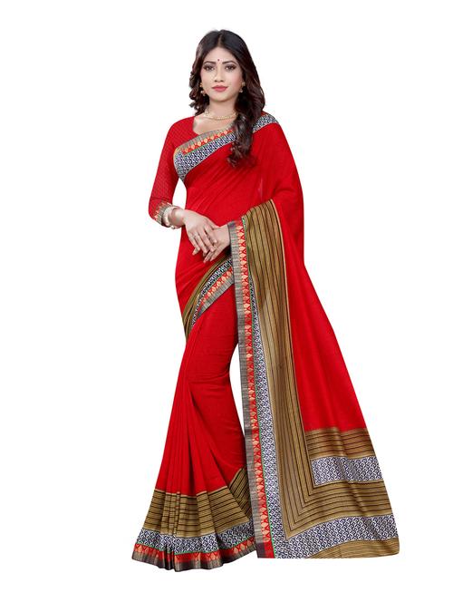 red silk printed saree with blouse - 14816389 - Very Small Image - 1
