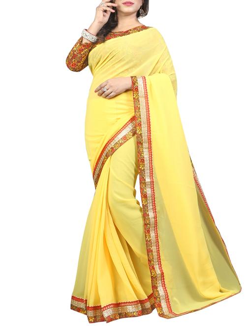 yellow bordered saree with blouse - 14816795 - Very Small Image - 1