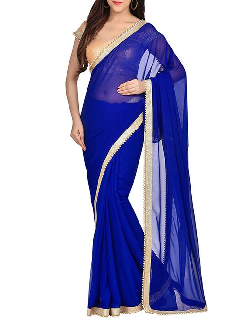 blue georgette bordered saree with blouse - 14816805 - Very Small Image - 1
