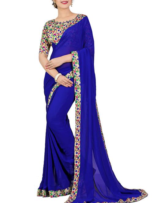 blue bordered saree with blouse - 14816811 - Very Small Image - 1