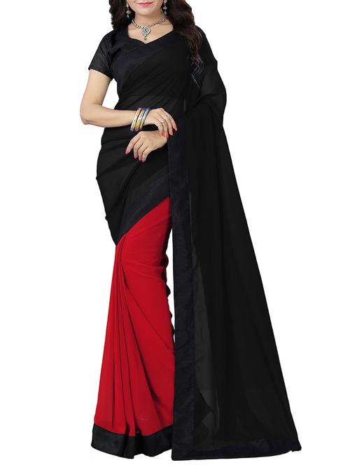 black georgette half and half saree with blouse - 14817164 - Very Small Image - 1