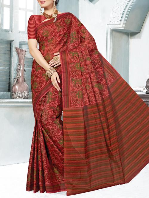 multicolor cotton printed saree with blouse - 14817771 - Very Small Image - 1