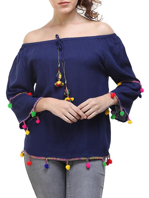 navy blue solid peasant top - 14818208 - Very Small Image - 1