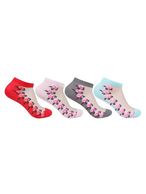 set of 4 multi colored cotton ankle length sock - 14818249 - Very Small Image - 1