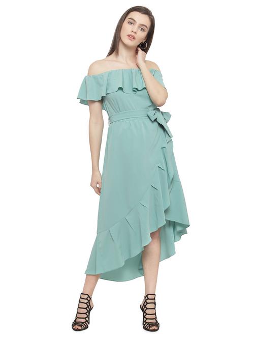 green off shoulder belted dress - 14818382 - Very Small Image - 1