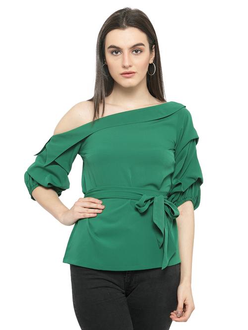 tie front single shoulder top - 14818407 - Very Small Image - 1