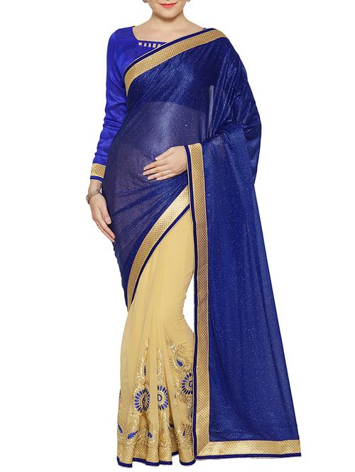 blue cotton half and half saree with blouse - 14821118 - Very Small Image - 1