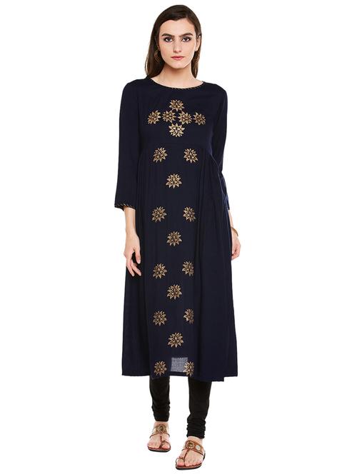 indigo viscose flared kurta - 14821332 - Very Small Image - 1