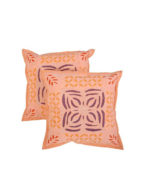 orange ethnic pattern 17 x 17 inches cotton flap closure applique work set of 2 cushion cover by rajrang - 14821494 - Very Small Image - 1