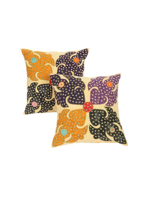 yellow pattern 16 x 16 inches cotton flap closure patch work set of 2 cushion cover by rajrang - 14821520 - Very Small Image - 1