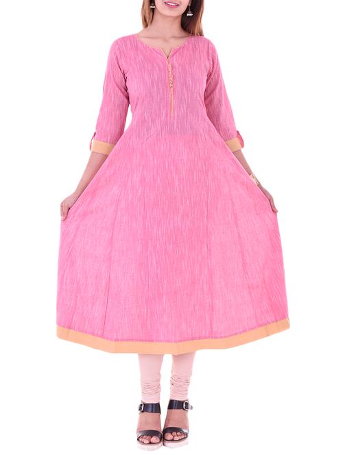 pink cotton a-line kurta - 14822025 - Very Small Image - 1